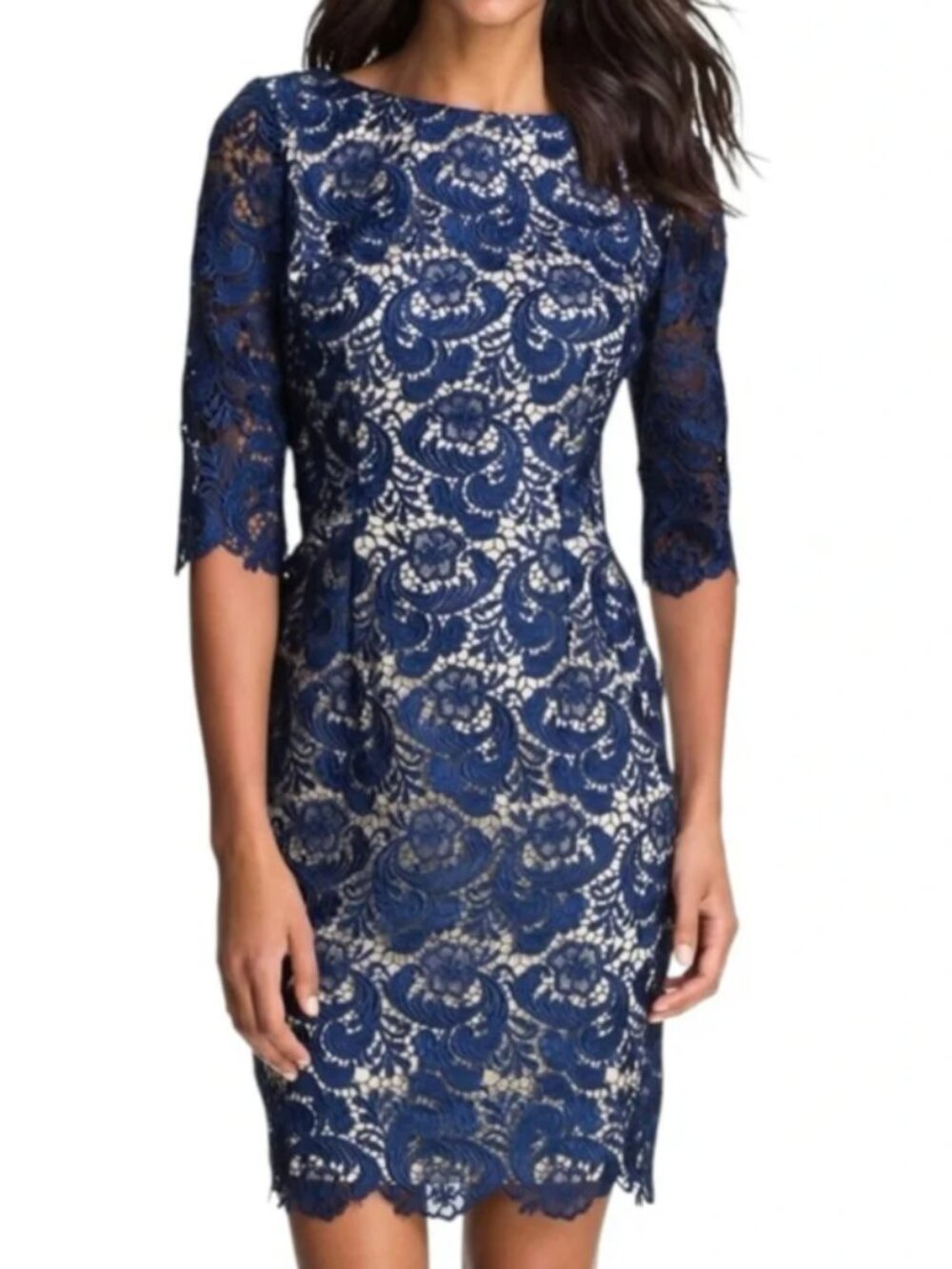 Eliza J Navy Lace Sheath Dress - Elegant Women's Dress - Size 12